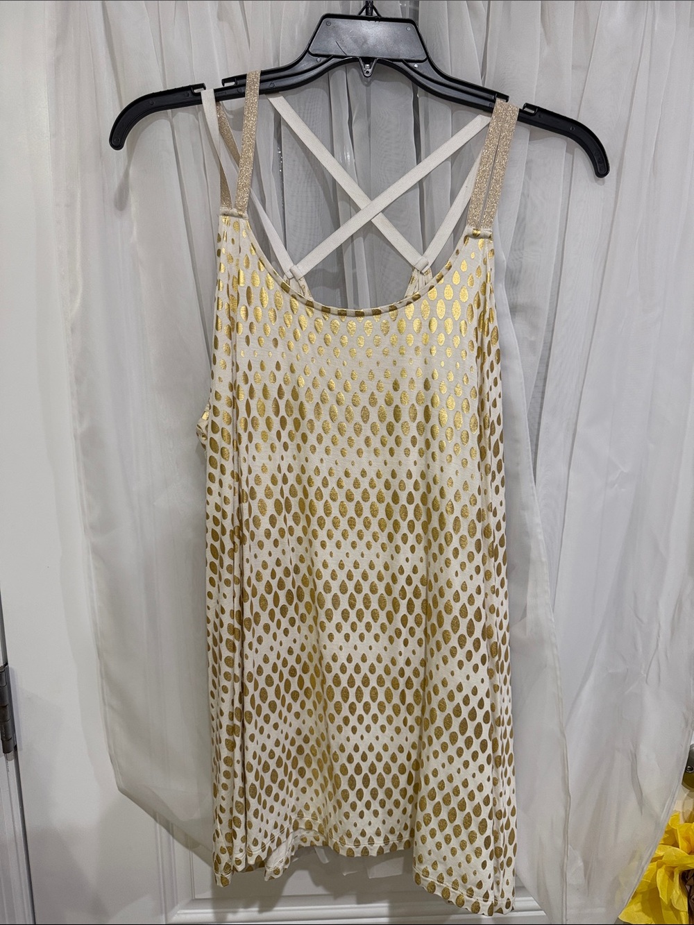 Sleeveless White and Gold Polka Dot Tank Top